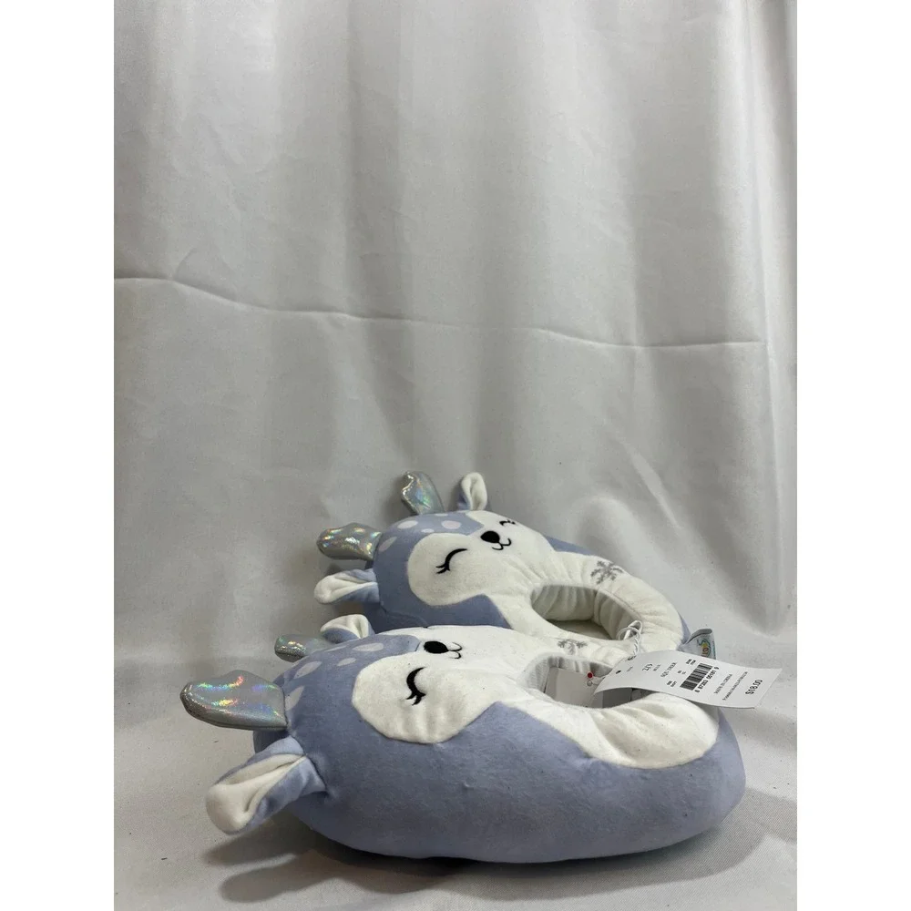 Squishmallows Squ Deer Blue Plush Slippers Kids Size 2/3 Iridescent Antlers NWT